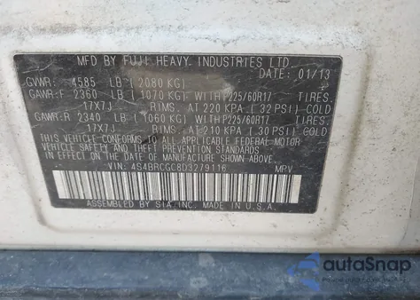 2013 Subaru Outback 2.5I Premium из США, поврежденный, VIN 4S4BRCGC8D3279116